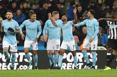 Raheem Sterling celebrates only goal vs Newcastle United: December 27th 2017