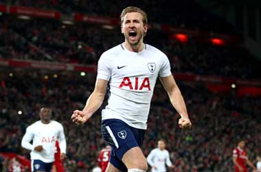 Harry Kane celebrates scoring his 100th Premier League Goal