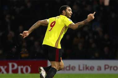 Troy Deeney celebrates scoring penalty vs Chelsea: February 5th 2018