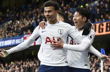 Dele Alli celebrates scoring his second goal against Chelsea: April 1st 2018