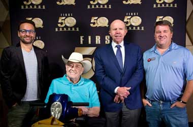 Daniel Negreanu, Dolye Brunson and Chris Moneymaker being honoured at WSOP First Fifty Honors Gala 2019