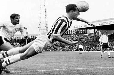 Jeff Astle heading the ball