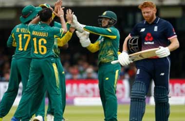 South Africa celebrate dismissal of Jonny Bairstow in 1st ODI 2020
