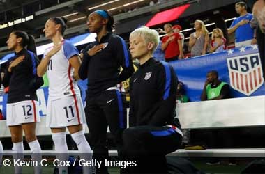 Megan Rapinoe taking the knee in 2016