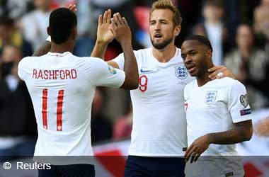 Marcus Rashford, Harry Kane and Raheem Sterling playing for England