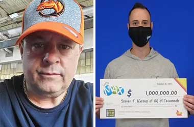 Philip Tsotsos and one of the friends who won shared the lottery win