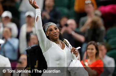 Serena Williams waves goodbye after losing in the first round at Wimbledon 2022