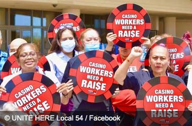 Local 54 Unite Here union protesting for a raise
