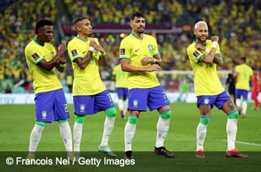Brazil celebrate scoring against South Korea during Last 16 round of Qatar 2022