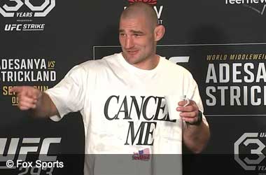 Sean Strickland wearing 'Cancel Me' T-Shirt