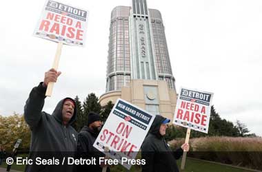 Casino workers strike outside the MGM Grand Detroit