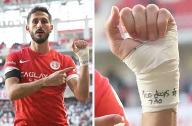 Sagiv Jehezkel showing support for Israel during a recent football game