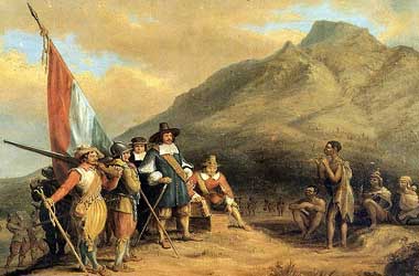 Painting of an account of the arrival of Jan van Riebeeck, by Charles Bell